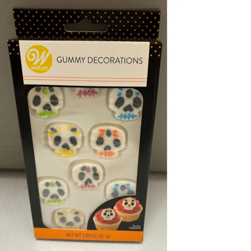 Gummy Skull Skeleton 10 pc Icing Cupcake Top Decorations Baking Wilton Halloween